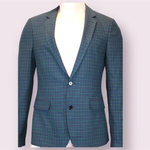 ASOS DESIGN Blackwatch Plaid Blazer Navy Green Tartan Check